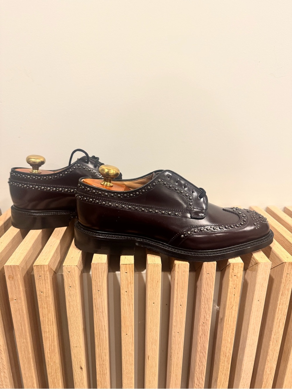 Church's Men's Studded Wingtip Oxfords in Dark Burgundy - Picture 5 of 7